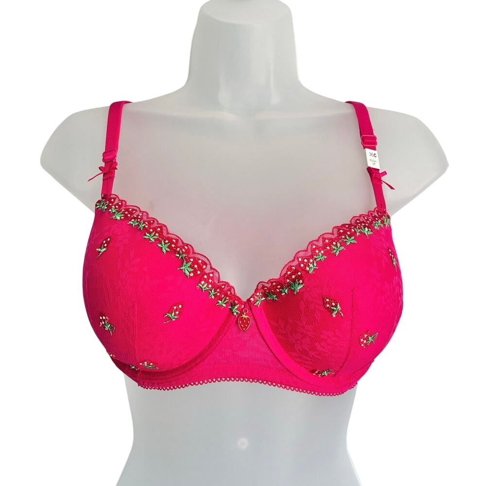 Victoria's Secret PINK Balconette Push-Up Pink Embroidered Strawberries 36C
